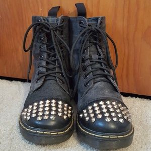 Studded Denim/Canvas Combat Boots